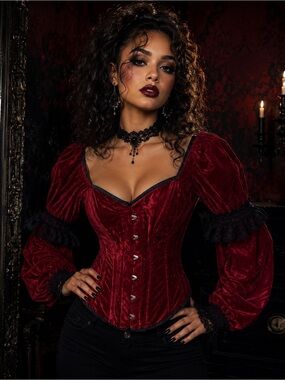 Scarlet Red Velvet Steampunk Corset Top